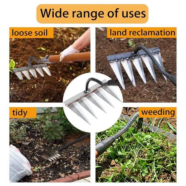 Iron Rake for Gardening and Weeding - Heavy Duty Garden Tool
